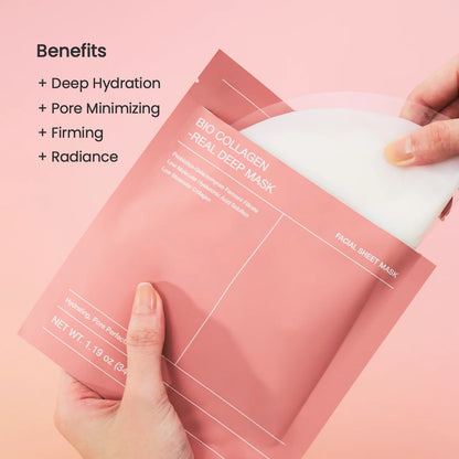 Bio-Collagen Real Deep Mask Anti-Wrinkle Lifting Face Mask with Hydrolyzed Collagen Collagen Reverse Film Volume Peel off Mask